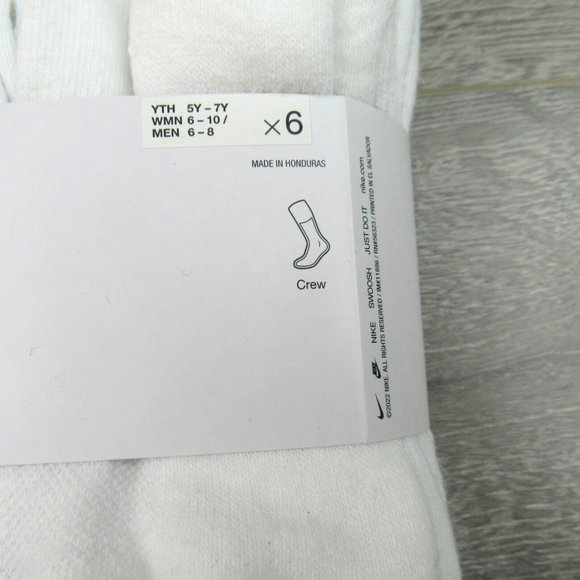 Nike Everyday Plus Dri-Fit Crew Socks White 6 Pack Womens 6-10 / Youth 5Y-7Y NEW - Picture 5 of 9